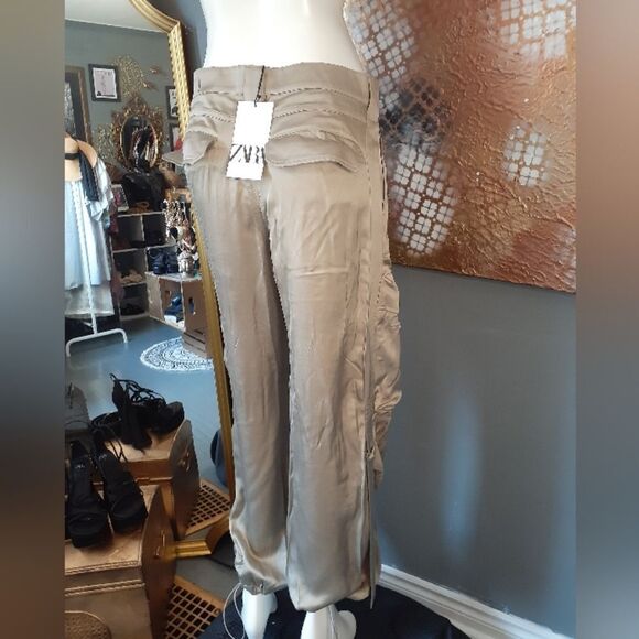 Zara NWT Limited Edition Satin Cargo Pants - Picture 3 of 14